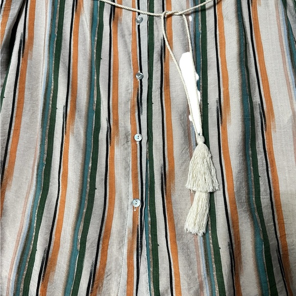 The Korner Sleeveless Stripe Shirt Dress Women’s L Beige Green Button Front NWT - Picture 6 of 8